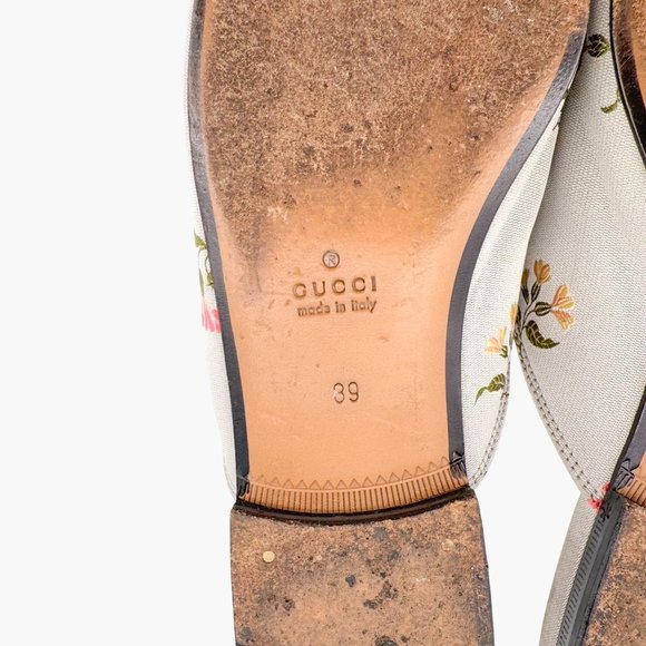 Gucci Princetown Horsebit Loafer Mule EU 39 US 9 Green Floral Embroidered Flat - Picture 11 of 12